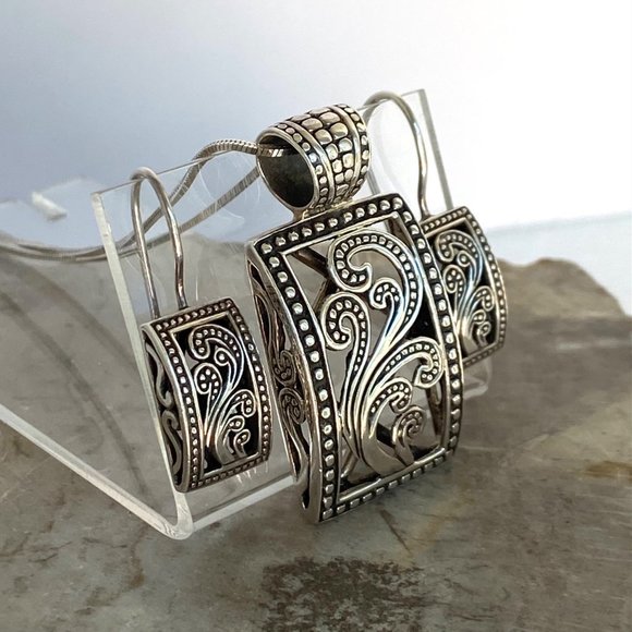 Silpada Sterling Silver Paisley Open Scroll Pendant Necklace & Earrings Set 20" - Picture 3 of 16